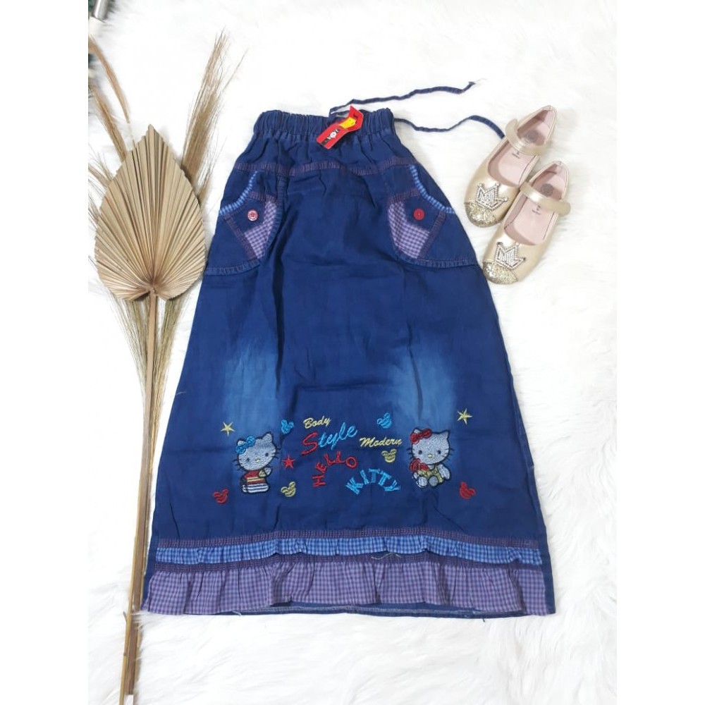 Rok Panjang Jeans anak bordir pinggang karet