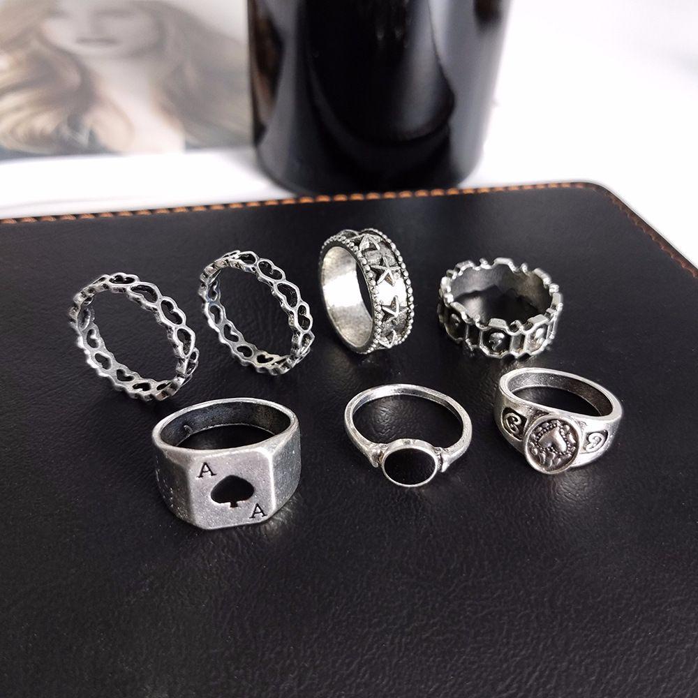 Mxbeauty Cincin Bentuk Hati Bahan Alloy Gaya Retro Punk Korea Untuk Pria