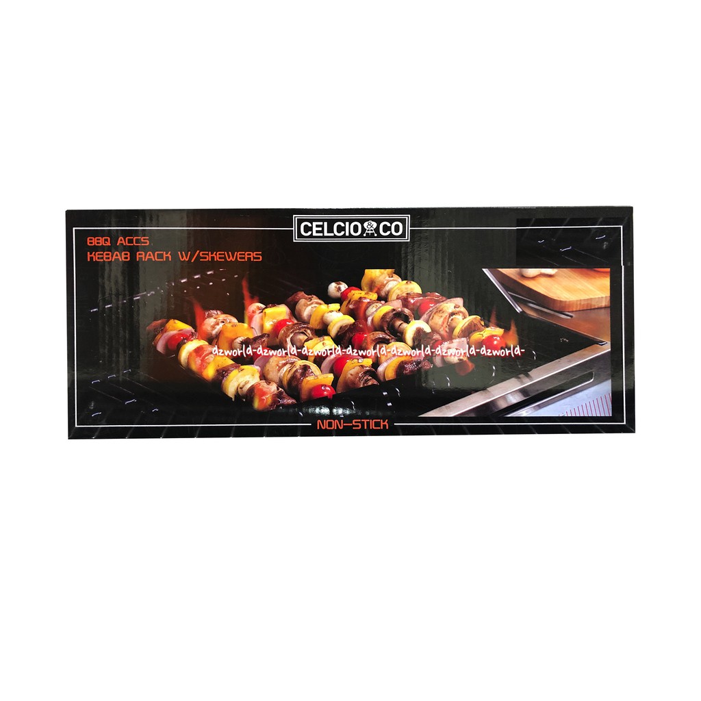 Celcio Co Kebab Rack with Skewers Alat Panggang BBQ dengan Tusukan Sate Besi Cecio Co Barbeque Skewer Tusuk Panggangan