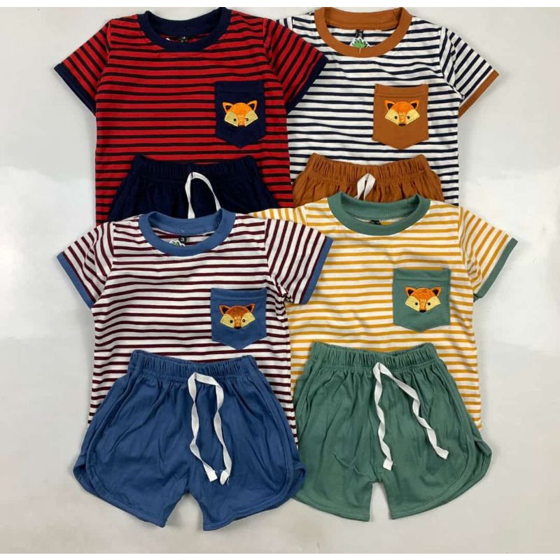 Setelan stripes pocket bordir pineapple kids