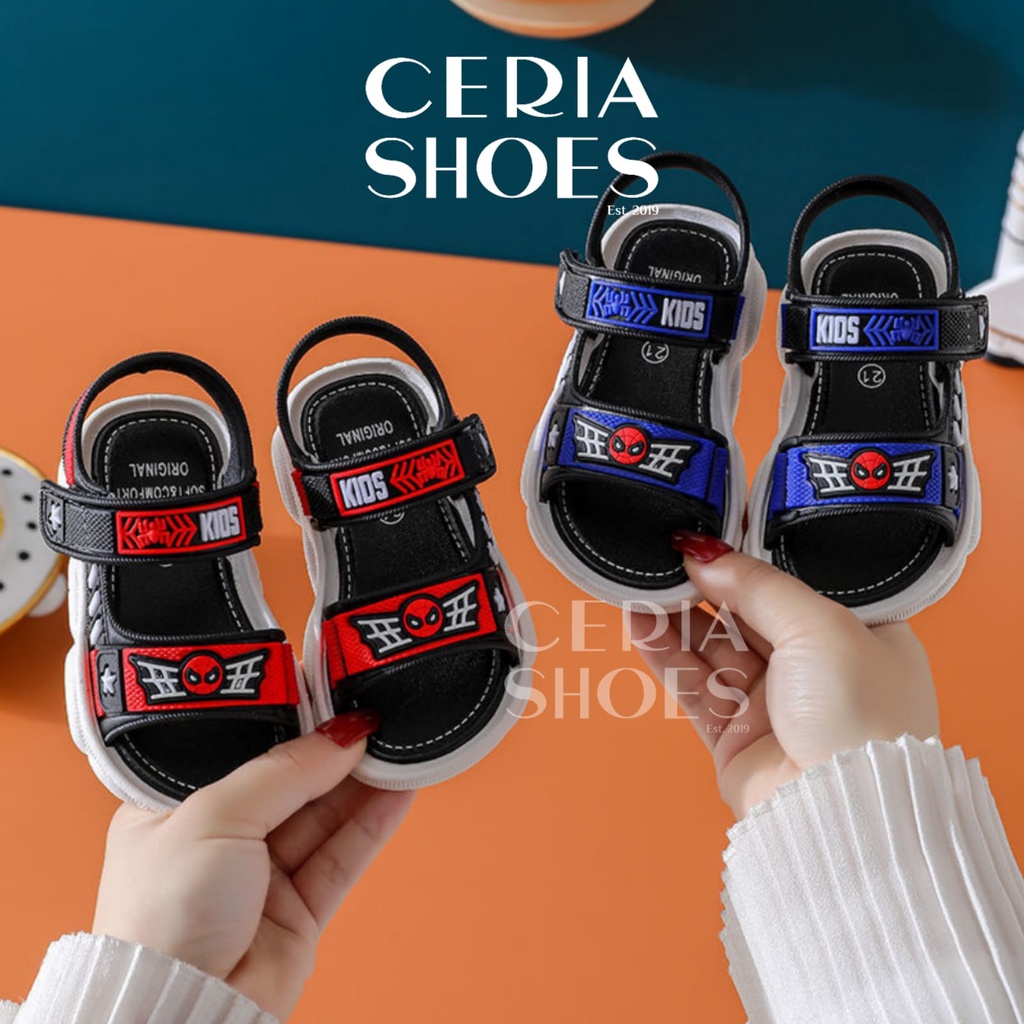 SPIDERMAN Sandal Gunung Anak Laki Import Bahan Karet Rubber ELASTIS Empuk Ukuran Anti Slip Perekat Bayi 21 - 35