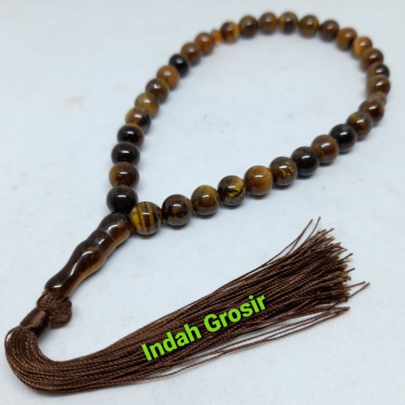 TASBIH BATU NATURAL TIGER EYE SPAH 8MM 33BUTIR