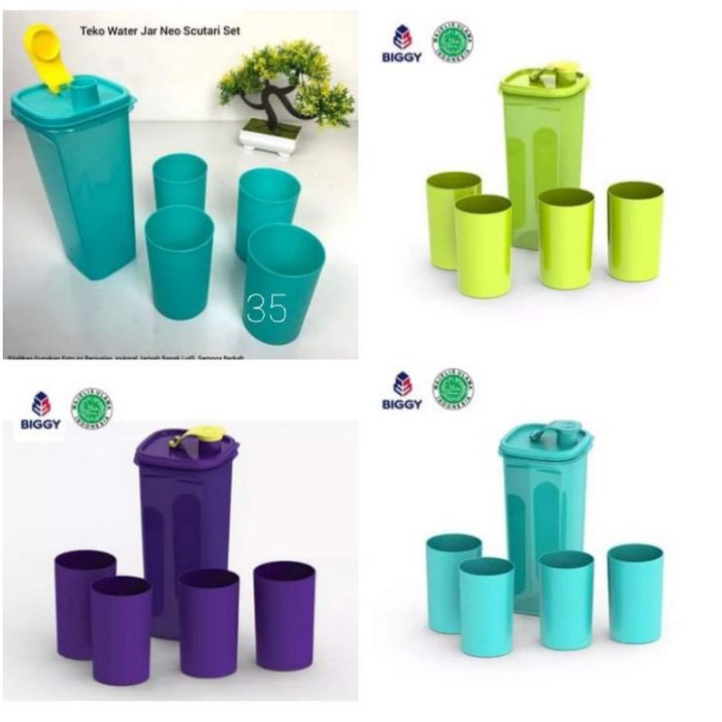 Water Jar Set Polos / Tempat air set / Water Jar Set + Gelas Pelastik Aman