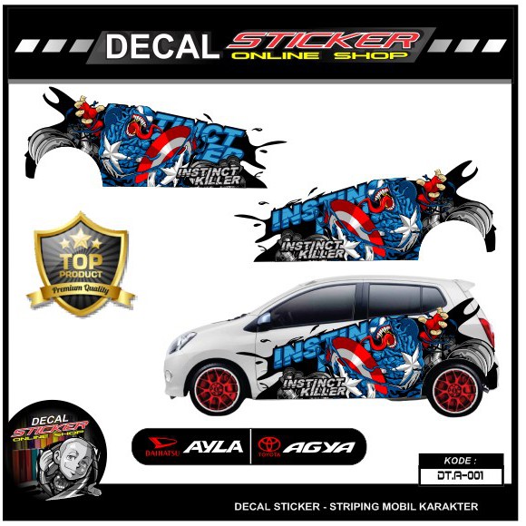 STIKER MOBIL DAIHATSU AYLA TOYOTA AGYA DECAL STRIPING PRINT MOTIF KARAKTER CUSTOM KEREN