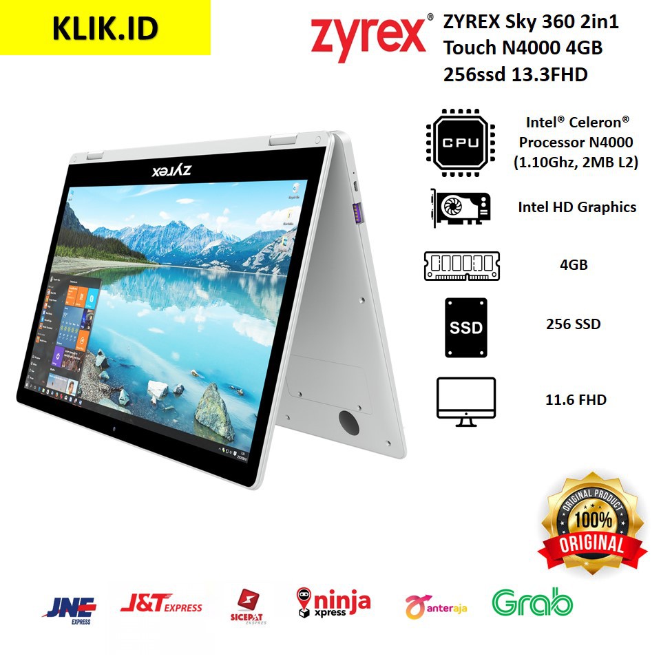 ZYREX Sky 360 2in1 Touch N4000 4GB 256ssd 13.3FHD W10 BT SLV (Garansi Dragon)