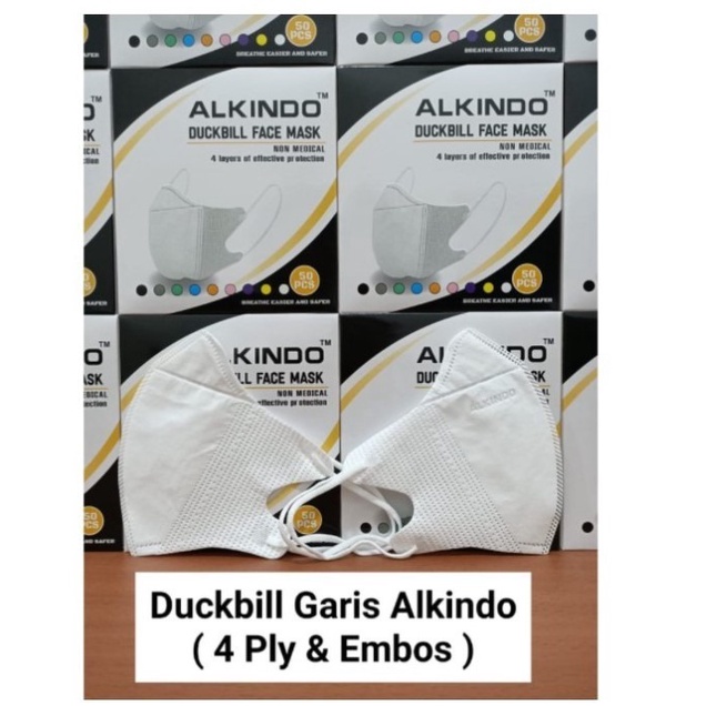 MASKER DUCKBILL ALKINDO / MOUSON 4 PLY EMBOSS EARLOOP DISPOSABLE FACEMASK 50 PCS