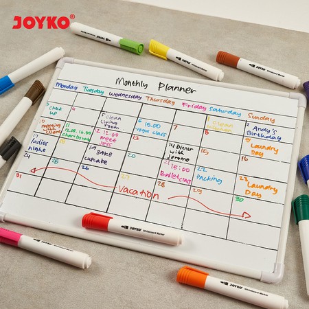 ( Set 12 Warna ) JOYKO SPIDOL PAPAN TULIS ( BISA DIHAPUS ) - COLOR WHITEBOARD MARKER NON PERMANENT 12 COLOUR GLASSBOARD