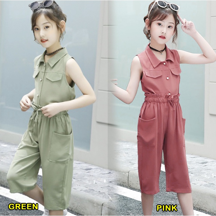 Setelan Anak Perempuan Cool Sexy Sleeves DUSTY PINK/GREEN Set 2in1 (baju, celana)