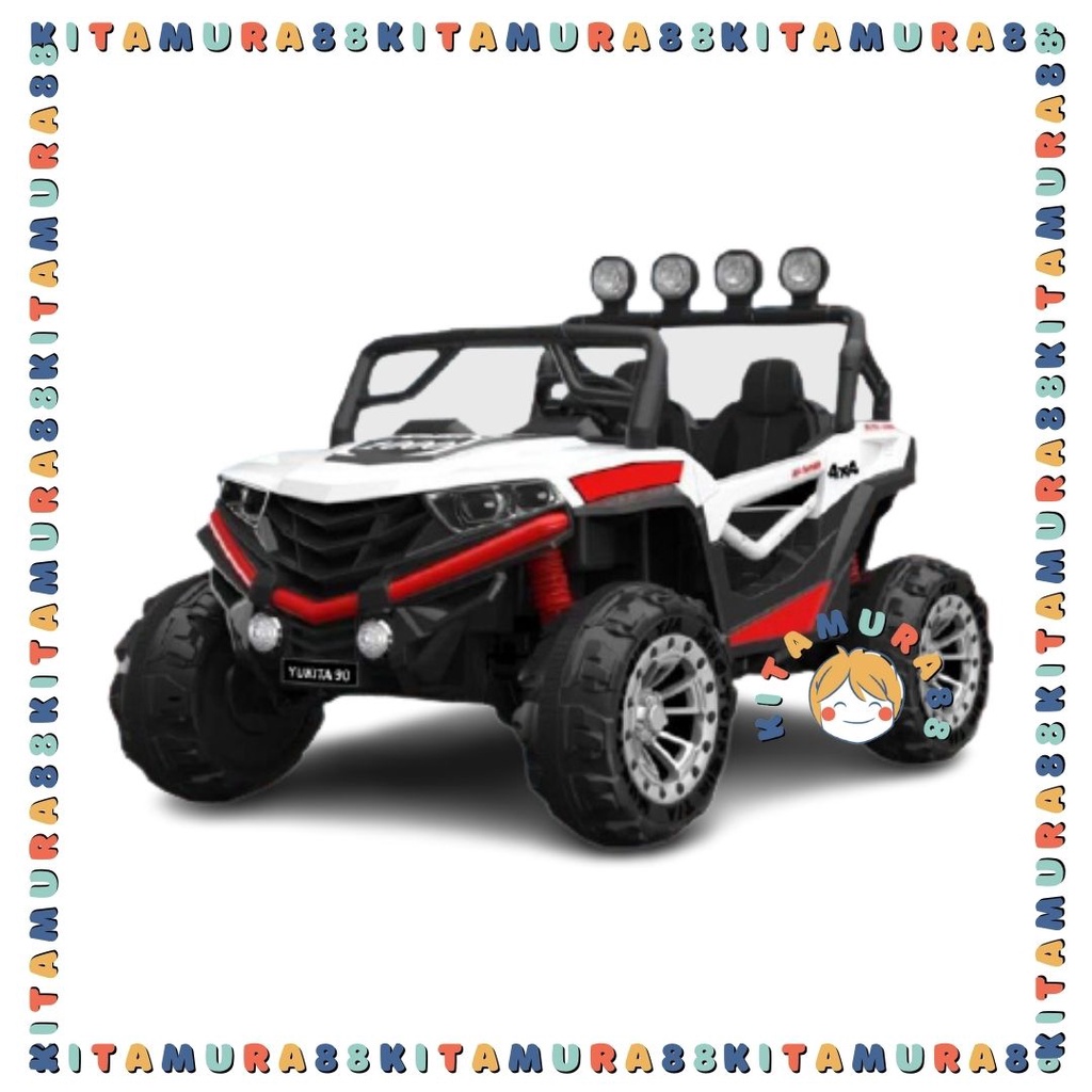 MAINAN ANAK/MAENAN MOBIL JEEP OFF ROAD AKI/YUKITA 90 MONSTER ADA REMOTE BAN KARET 12 VOLT 10 AH UKURAN BESAR