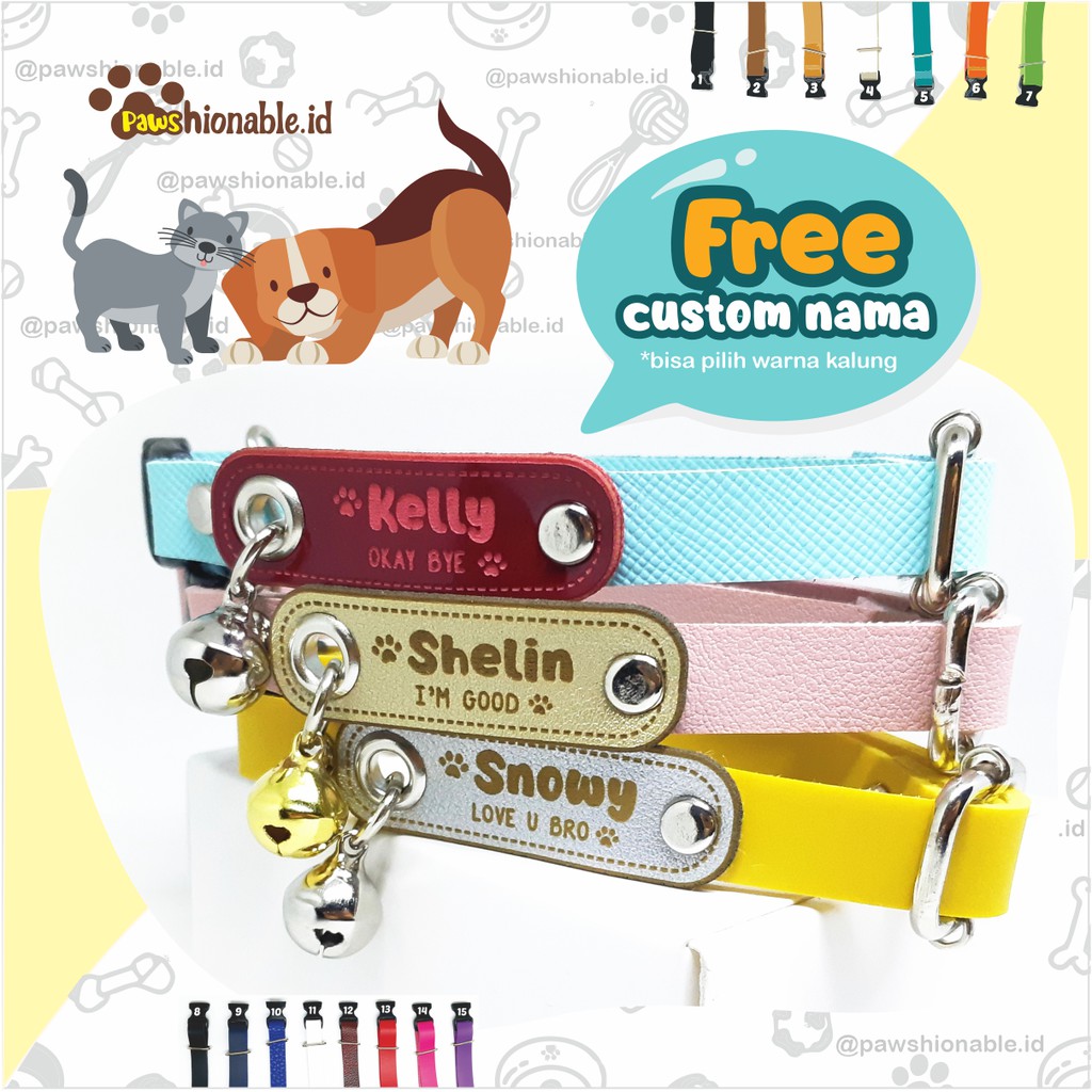 K36 - Kalung Custom Nama Kucing Anjing PU Leather/Kulit Sintetis