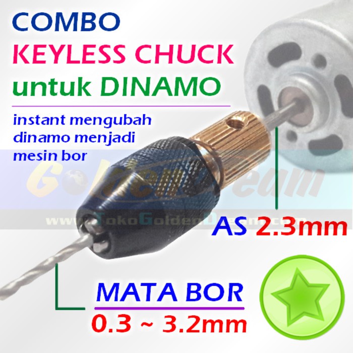 Combo Keyless Chuck utk Dinamo Motor DC Kepala Mini Bor Drill Collet
