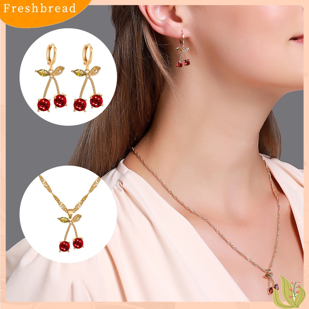 Terlaris Necklace Earrings Cherry Exquisite Sweet Women Rhinestone Faux Ruby Jewelry Set for Wedding