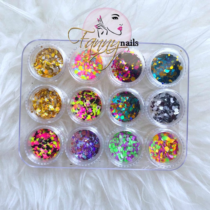 Glitter nailart unicorn mix size / glitter dot bundar nailart  hiasan kuku nail art gel