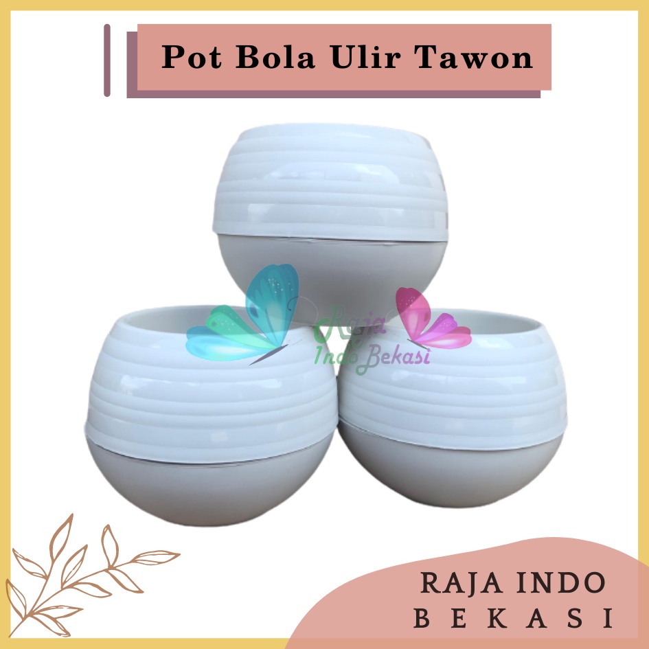 Rajaindobekasi Pot Bola Ulir Tawon Putih - Pot Bola Bulat Tanaman Plastik Putih Self Watering 25CM Bunga Hias Pot bunga plastik unik pot bola pot plastik putih /size 25/pot bola sultan