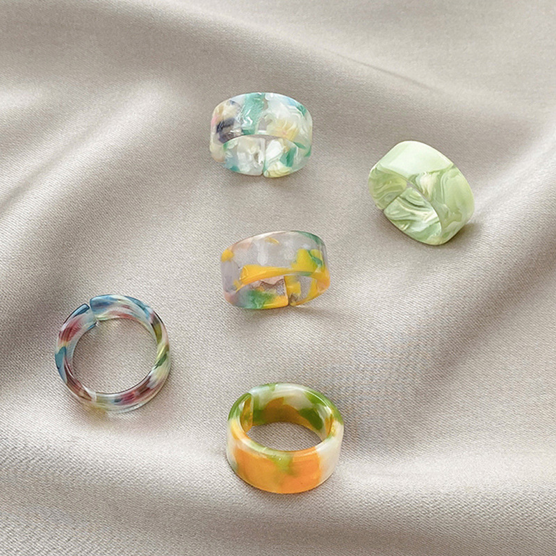 5pcs Set Resin Ring Fashion Korean Colorful Acrylic Ring Resin Round Ring Knuckle Finger Summer Jewelry Giifts