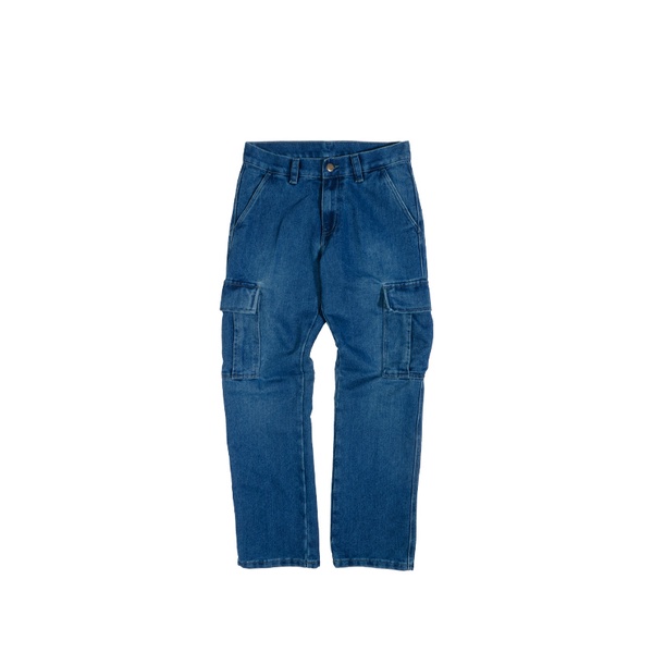Based Club Nevermind Celana Cargo Panjang Denim Washing Biru