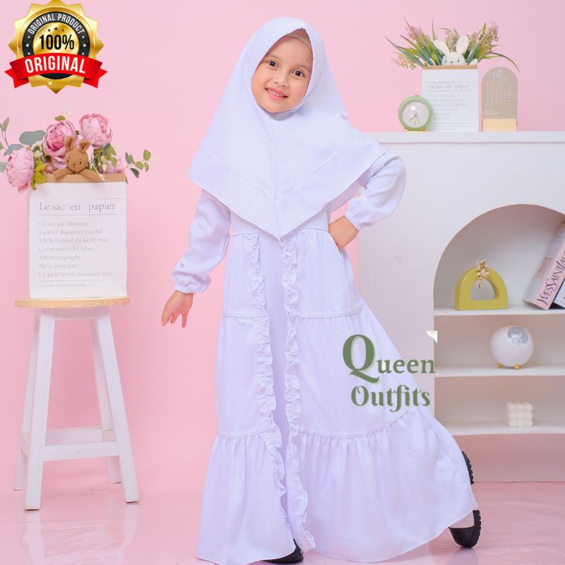Gamis Putih Anak Set Hijab Terbaru Queensha Baju Anak Perempuan Baju Muslim Anak Gamis Anak Warna Pu