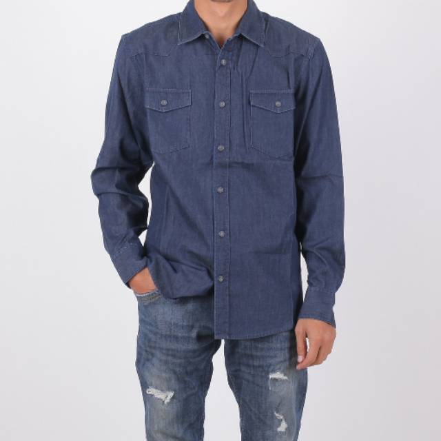 RA JEANS Baju Kemeja Denim Casual Formal Pria Lengan Panjang Original - RAJ KMJ 002