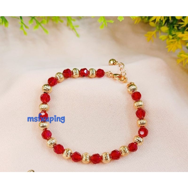 Gelang Tangan Xuping Mutiara Merah Terbaru Lapis Emas 24K