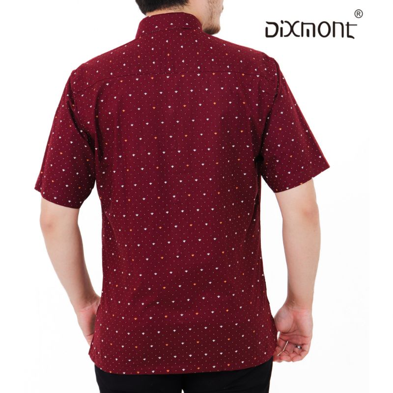 Dixmont Kemeja Pria Basic Formal Motif Lengan Pendek Hem MS01422