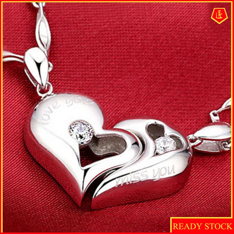 [Ready Stock]Couple Heart-Shaped Pendant Korean Fashion Silver Necklace