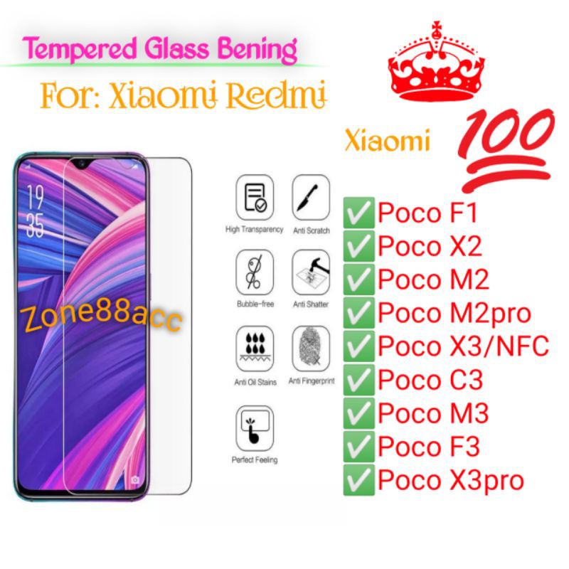 Xiaomi Pocophone Poco F1 X2 M2 M2pro Pro X3 C3 M3 F3 X3pro pro Antigores Bening Tempered Screen TG