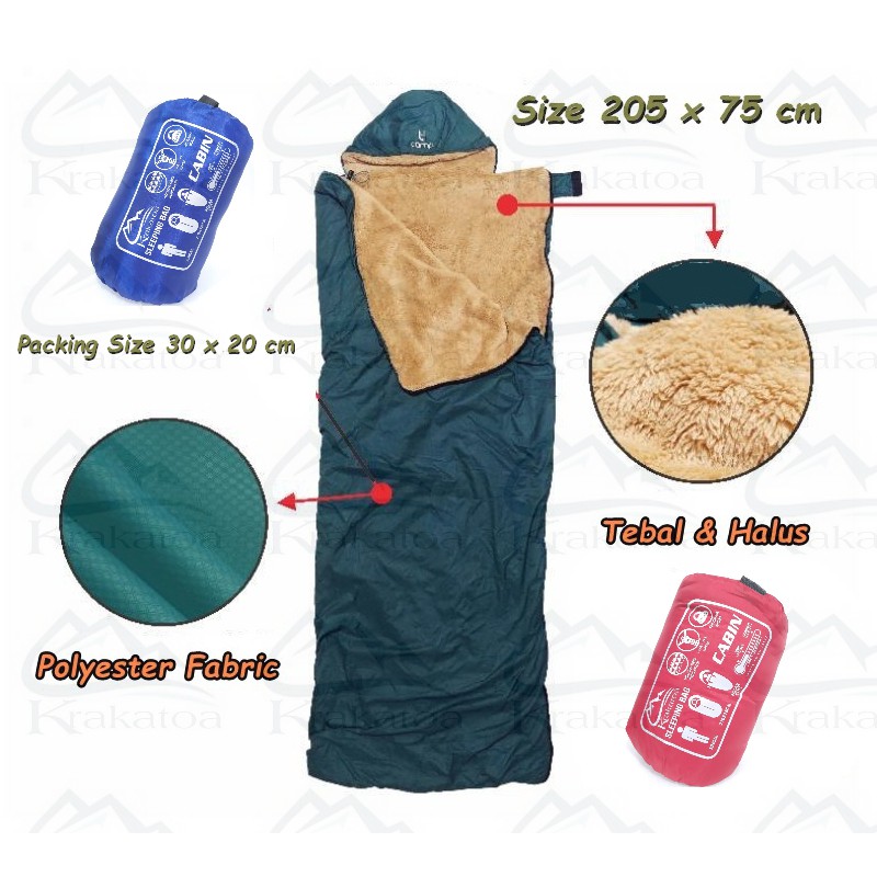 Sleeping Bag` Polar Bulu SUPER - Dacron WATERPROOF - Bantal` Kantong Tidur Anti Air