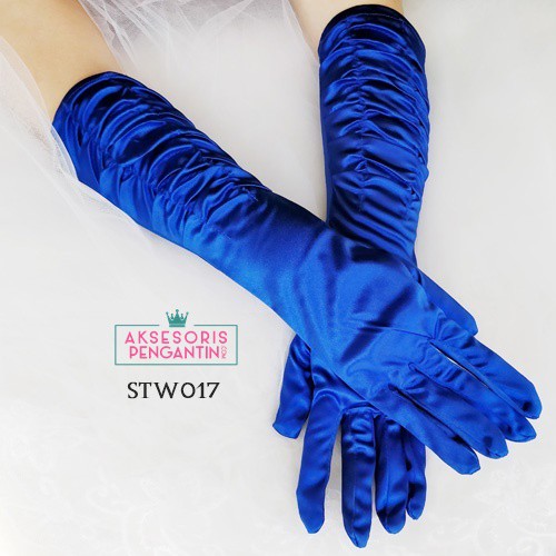 [BISA COD] SARUNG TANGAN AKSESORIS PENGANTIN WEDDING GLOVES SATIN PANJANG BIRU STW017