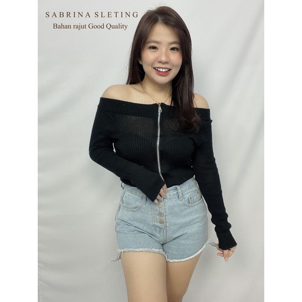 MDLV ~ BG SABRINA SLETING PJ RAJUT // BAJU RAJUT // ATASAN SABRINA RAJUT // FASHION WANITA