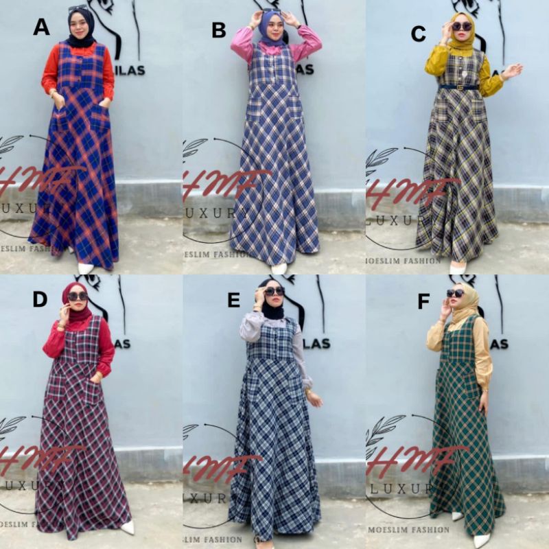 FRISKA DRESS BY HMF - GAMIS CASUAL KOTAK KOTAK - SET ROK BAJU KODOK WANITA