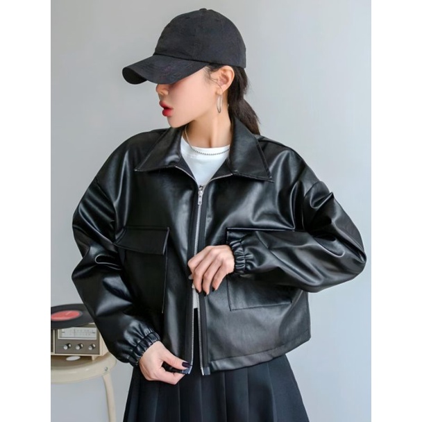 Tailor Labs Drop Shoulder Flap Pocket Pu leather Reversible Ritsleting