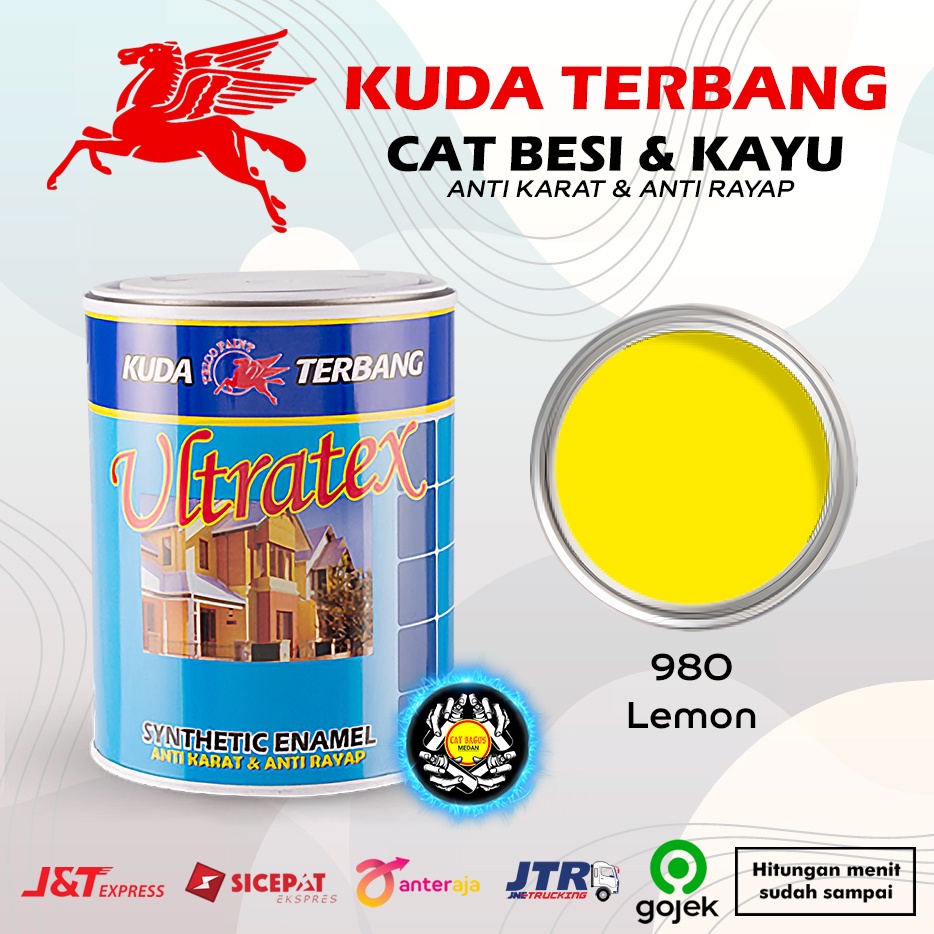 CAT MINYAK CAT KAYU DAN BESI KUDA TERBANG ULTRATEX 1 KG WARNA 980 LEMON YELLOW KUNING MUDA KUNING TERANG CERAH TELUR 1KG CAT KUSEN PINTU ENAMEL ANTI KARAT ANTI RAYAP TERMURAH DI MEDAN BINJAI