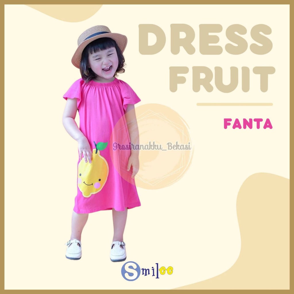 Dress Anak Smilee Fruit Warna Fanta Size 1-5Tahun