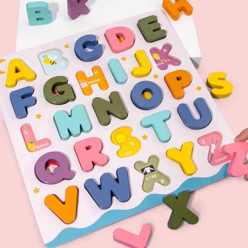 Chunky puzzle Alphabet and Number / Mainan edukasi anak angka dan huruf / wooden puzzle