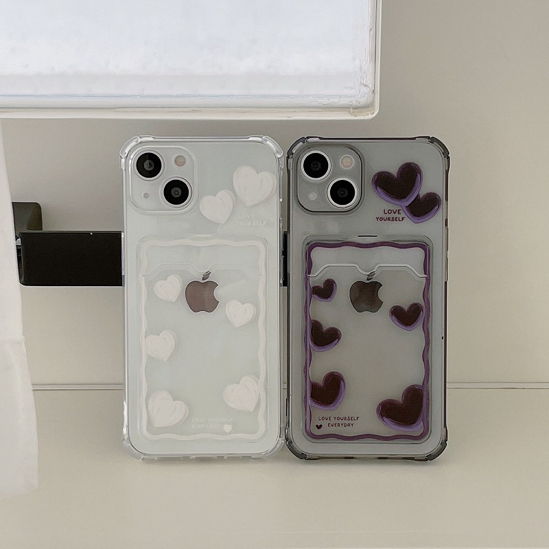 Soft Case Transparan Motif Hati Untuk iPhone 12 13 Pro MAX 11 X XR XS MAX 7 8 Plus