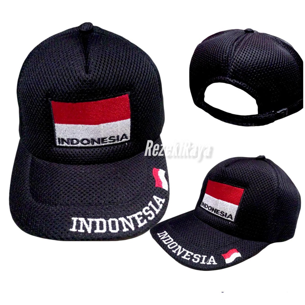 Topi Doublemesh merah putih