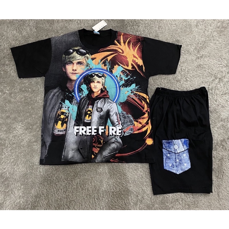 Setelan Baju Anak laki laki FF 2-13tahun karakter free fire bahan katun 100% baju anak sablonan-4