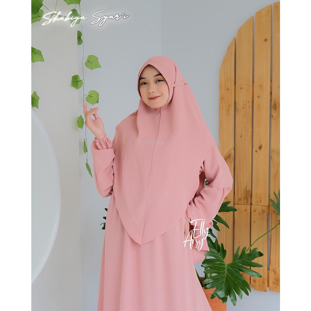 Gamis syari set SYABIA CRINKLE khimar recomended terbaru ELLYARSY premium muslimah