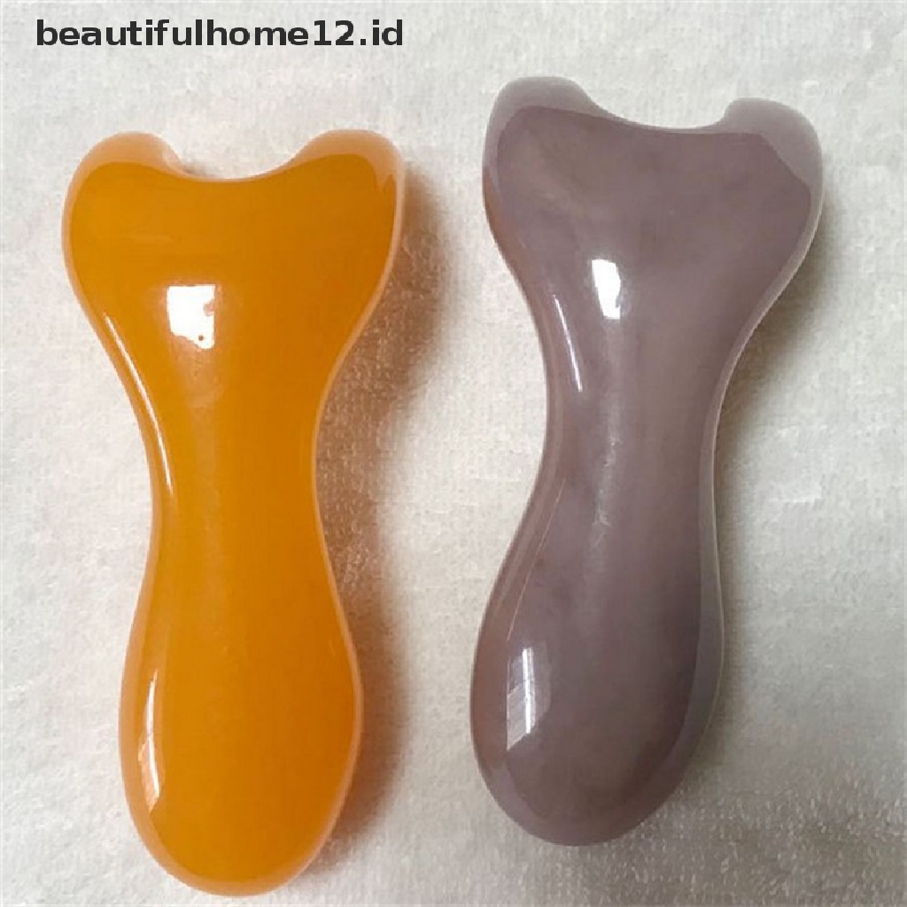 (Beautifulhome12.Id) Alat Pijat Gua Sha Batu Kuarsa Rose Alami Untuk Wajah / Leher / Tubuh