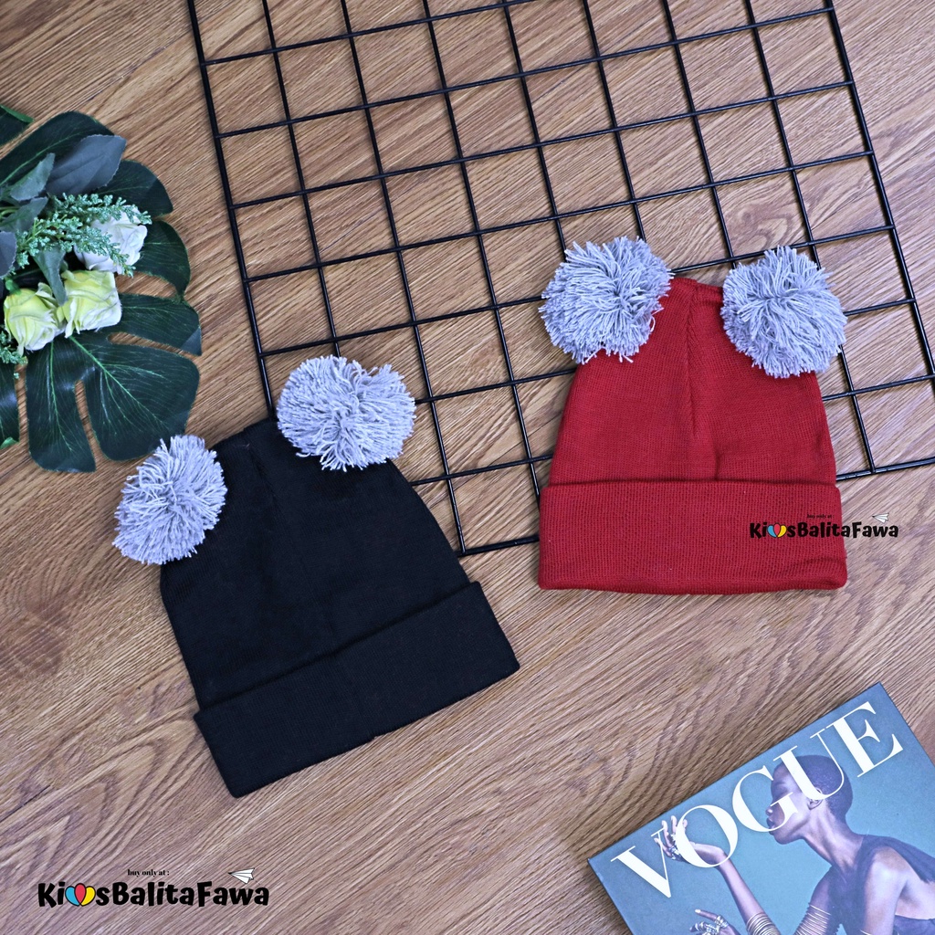 Kupluk Bayi Pom Pom Rajut /  Topi Baby Laki Laki Hair Murah Wool Polos Aksesoris Anak