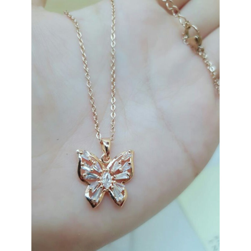 Kalung titanium liontin microdiamond kupu / kalung wanita liontin titanium microdiamond / rose gold
