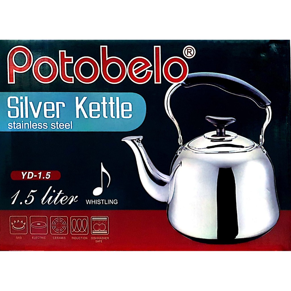 Potobelo Silver Kettle Stainless Steel / Teko Siul / Bunyi / Ceret 1.5 L YD15