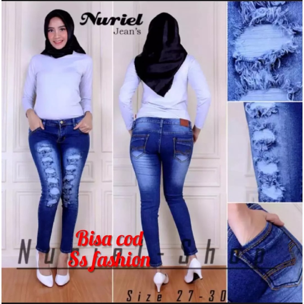 celana jeans panjang wanita sobek