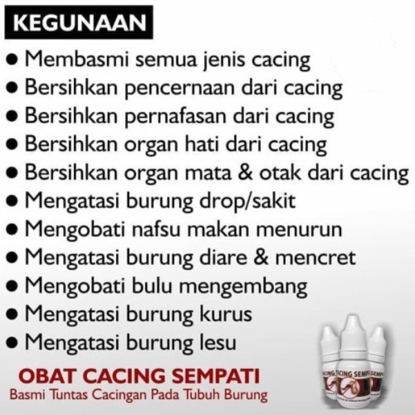 Obat Cacing Sempati Burung Sakit Cacingan Kurus Nyilet Bulu Ngembang