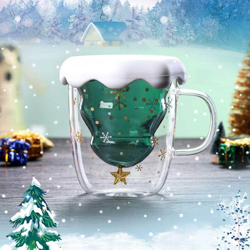 Lanfy Gelas Mug Transparan Dengan Penutup Langit Berbintang Snowflake Drinkware Hiasan Natal Cangkir Susu