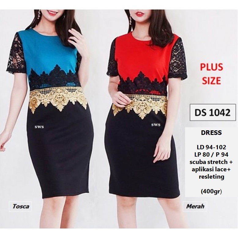 DS1042 - DRESS PESTA DRESS LACE MIDI DRESS SCUBA BRUKAT IMPORT BIGSIZE