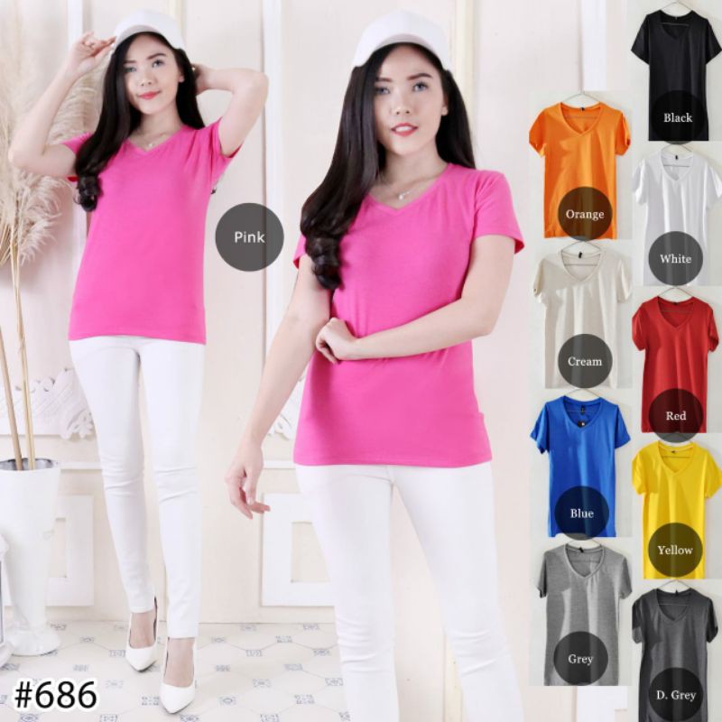 KAOS WANITA POLOS LEHER V DIPIU