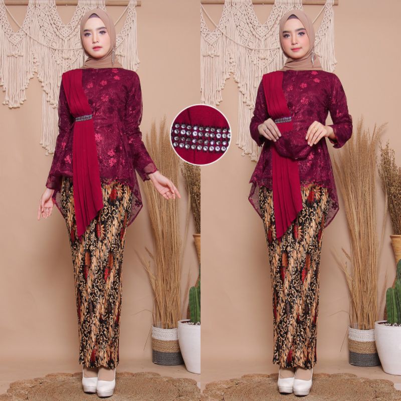 NEW TILLE SELENDANG MAYANG ( FREE MASKER ) /KEBAYA MODERN/KEBAYA WISUDA-Maroon