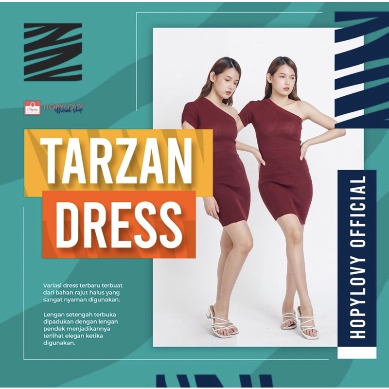 HOPYLOVY - Dress Wanita Tarzan Pendek Rajut