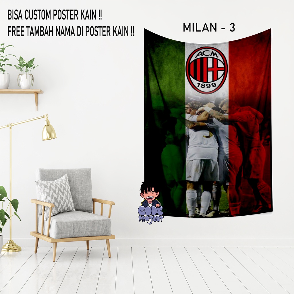 POSTER KAIN AC MILAN - hiasan dinding ac milan - hiasan kamar ac milan - ac milan - pajangan dinding